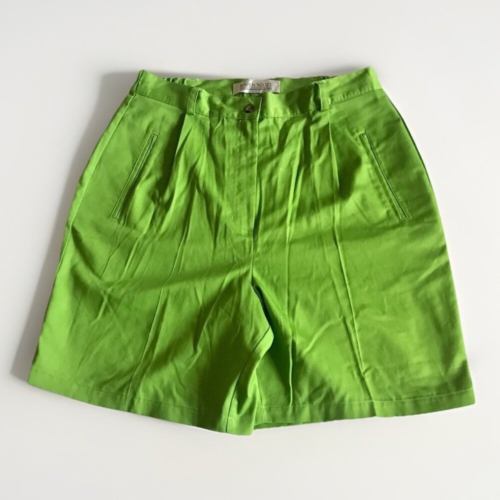Vintage Karen Scott Lime Green High‎ Waist Pleated Walking Shorts Size 16